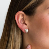 Juliet Freshwater Pearl & Diamond Heart Studs in Silver