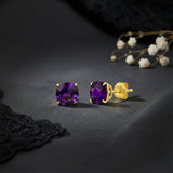 Cushion-Cut Solitaire Gemstone Studs in 14k Gold
