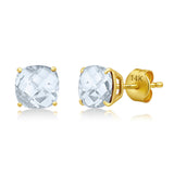 Cushion-Cut Solitaire Gemstone Studs in 14k Gold