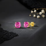 Cushion-Cut Solitaire Gemstone Studs in 14k Gold