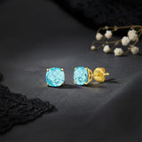 Cushion-Cut Solitaire Gemstone Studs in 14k Gold