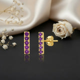 Small Gemstone Bar Studs in 14k Gold