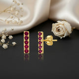 Small Gemstone Bar Studs in 14k Gold