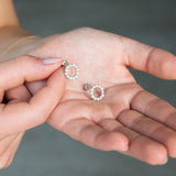 Pearl and Diamond Open Circle Studs in Silver