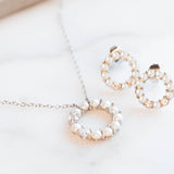 Pearl and Diamond Open Circle Studs in Silver
