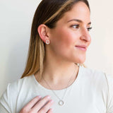 Pearl and Diamond Open Circle Studs in Silver