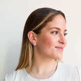 Pearl and Diamond Open Circle Studs in Silver