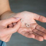 Pearl and Diamond Open Circle Studs in Silver