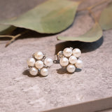 Blossom Freshwater Pearl & Diamond Studs in Silver