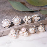 Blossom Freshwater Pearl & Diamond Studs in Silver