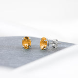 Oval Solitaire Gemstone Studs in 14k Gold
