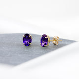 Oval Solitaire Gemstone Studs in 14k Gold