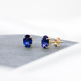 Oval Solitaire Gemstone Studs in 14k Gold