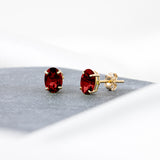 Oval Solitaire Gemstone Studs in 14k Gold