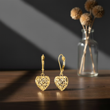 Lattice Heart Dangles in 14k Gold