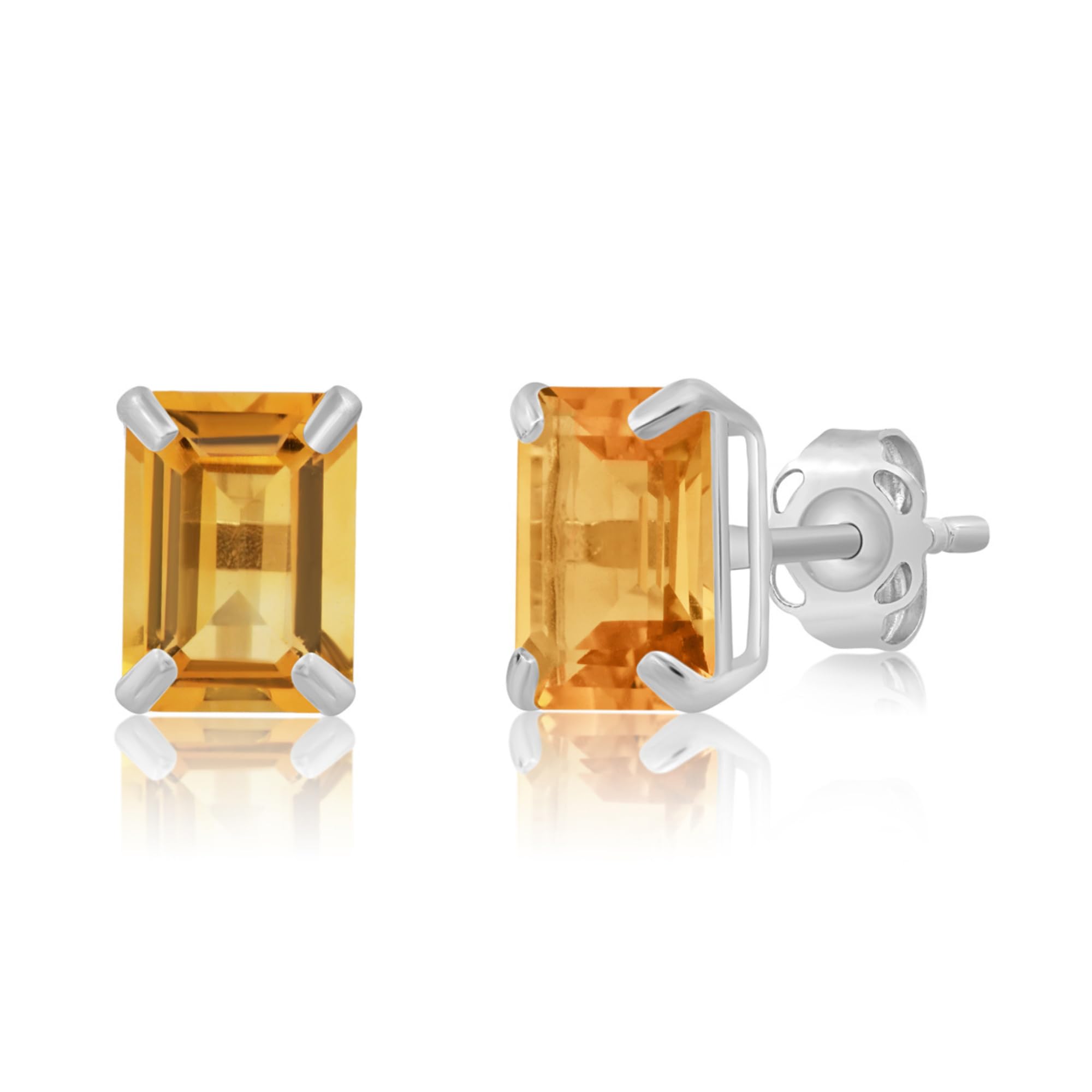 Emerald-Cut Solitaire Gemstone Studs in 14k Gold