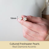 Pearl and Diamond Open Circle Studs in Silver