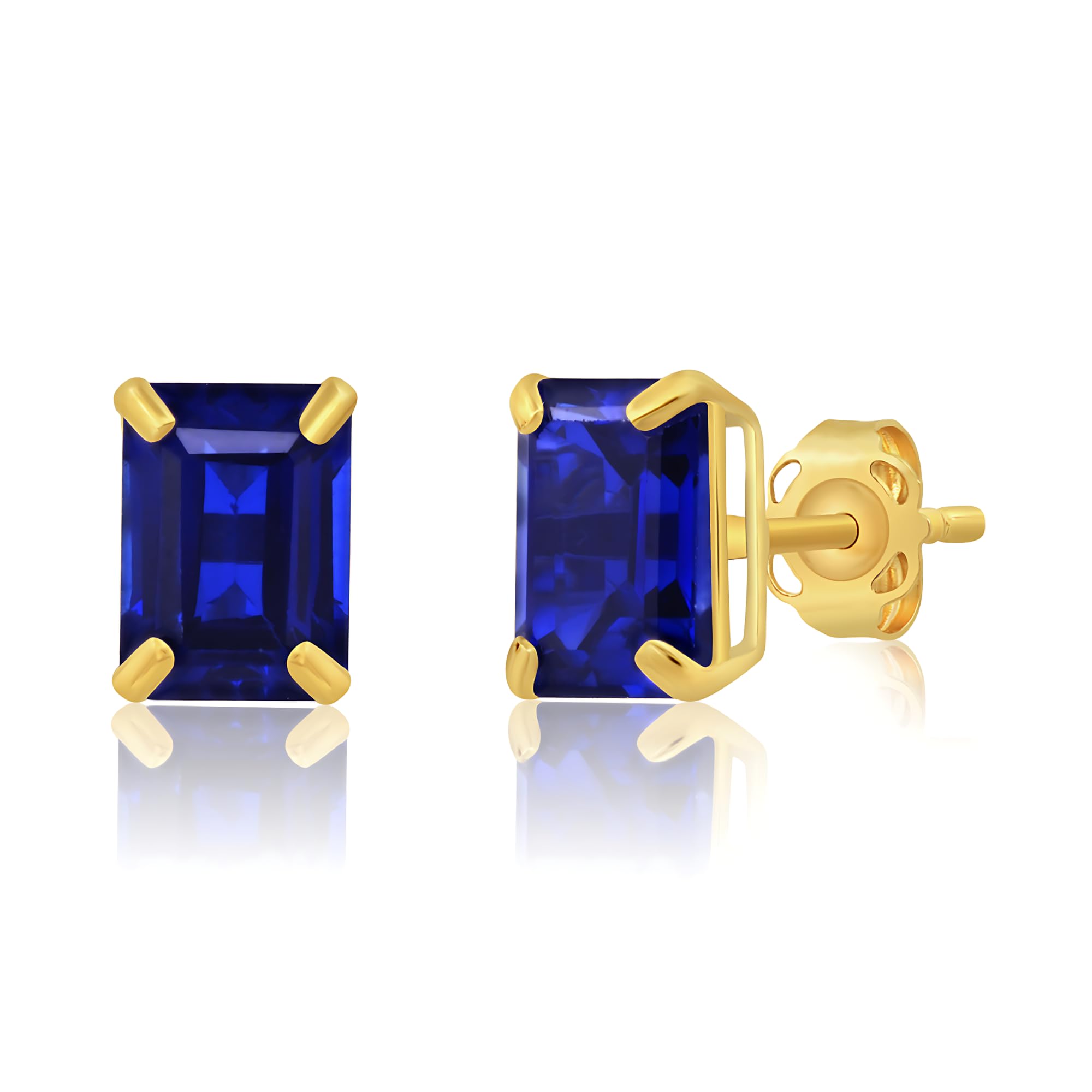 Emerald-Cut Solitaire Gemstone Studs in 14k Gold
