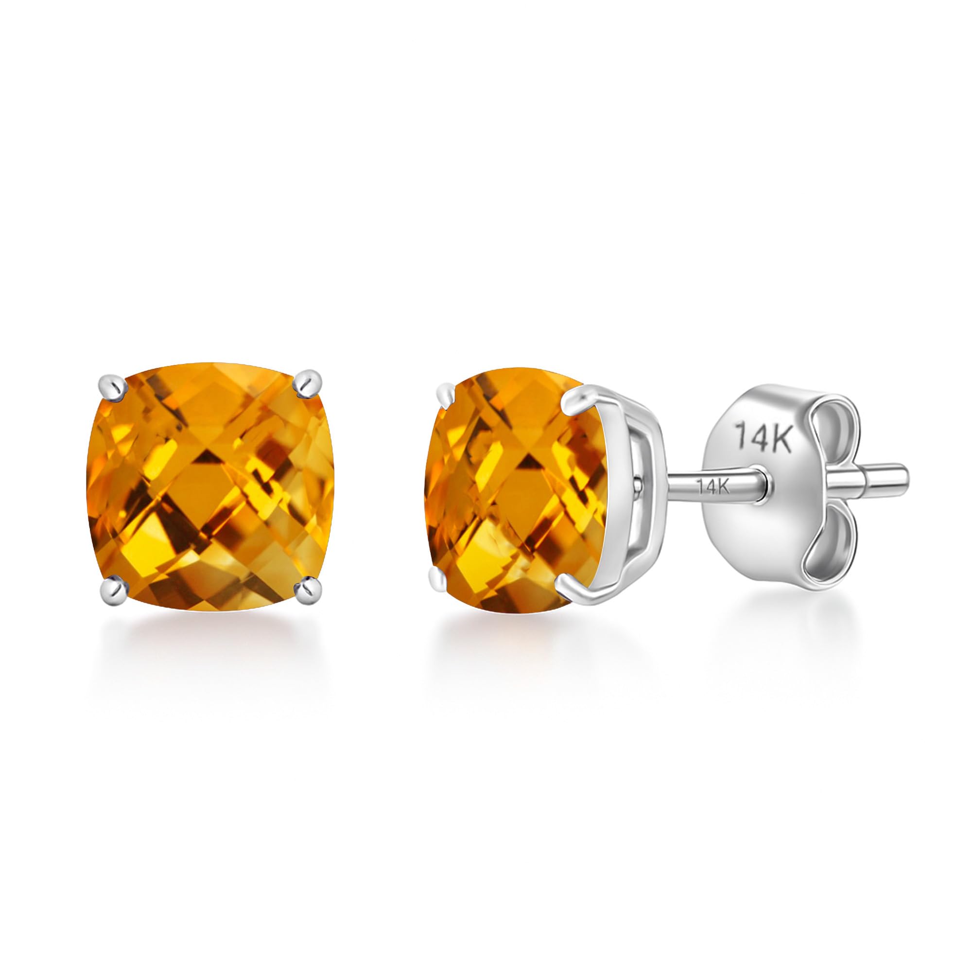 Cushion-Cut Solitaire Gemstone Studs in 14k Gold