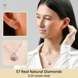 Diamond Love Knot Necklace & Earrings in 925  Silver