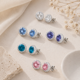 Halo Turquoise Crystal Stud Earrings in 925 Silver