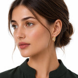18MM Rectangular Diamond Cut  Hoops in 14K Gold