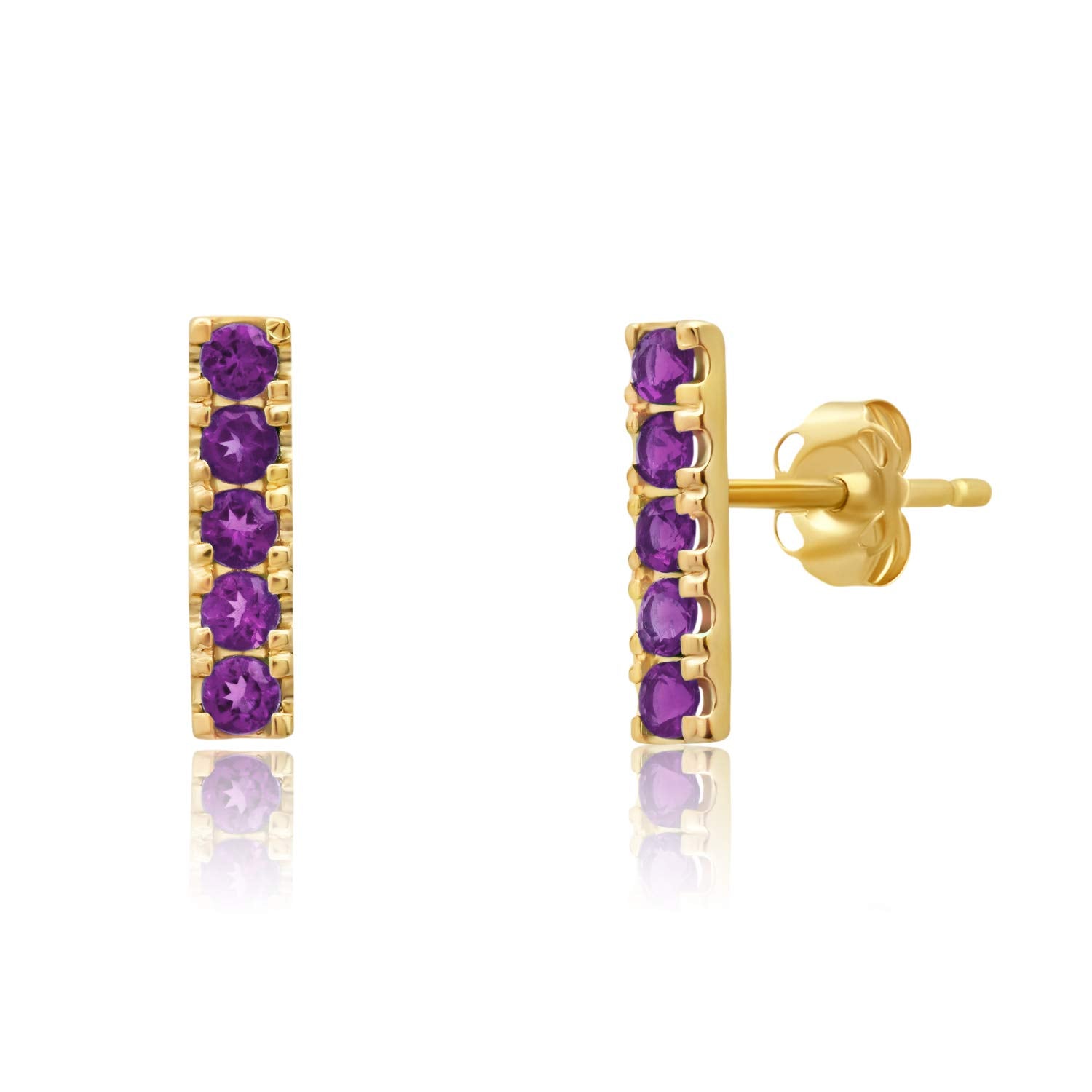 Small Gemstone Bar Studs in 14k Gold