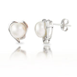 Juliet Freshwater Pearl & Diamond Heart Studs in Silver