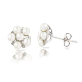 Blossom Freshwater Pearl & Diamond Studs in Silver