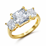 4.5 Carat Three Stone Princess Cut Cubic Zirconia Ring in 10K Gold