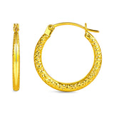 Yellow Textured Round Hoops in 14K Gold