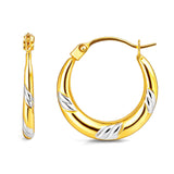 Two Tone Striped Hoops Earrings  in 14K Gold