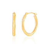 20MM Diamond-Cut Oval Hoops  in 14k Gold