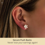 Pearl and Diamond Open Circle Studs in Silver
