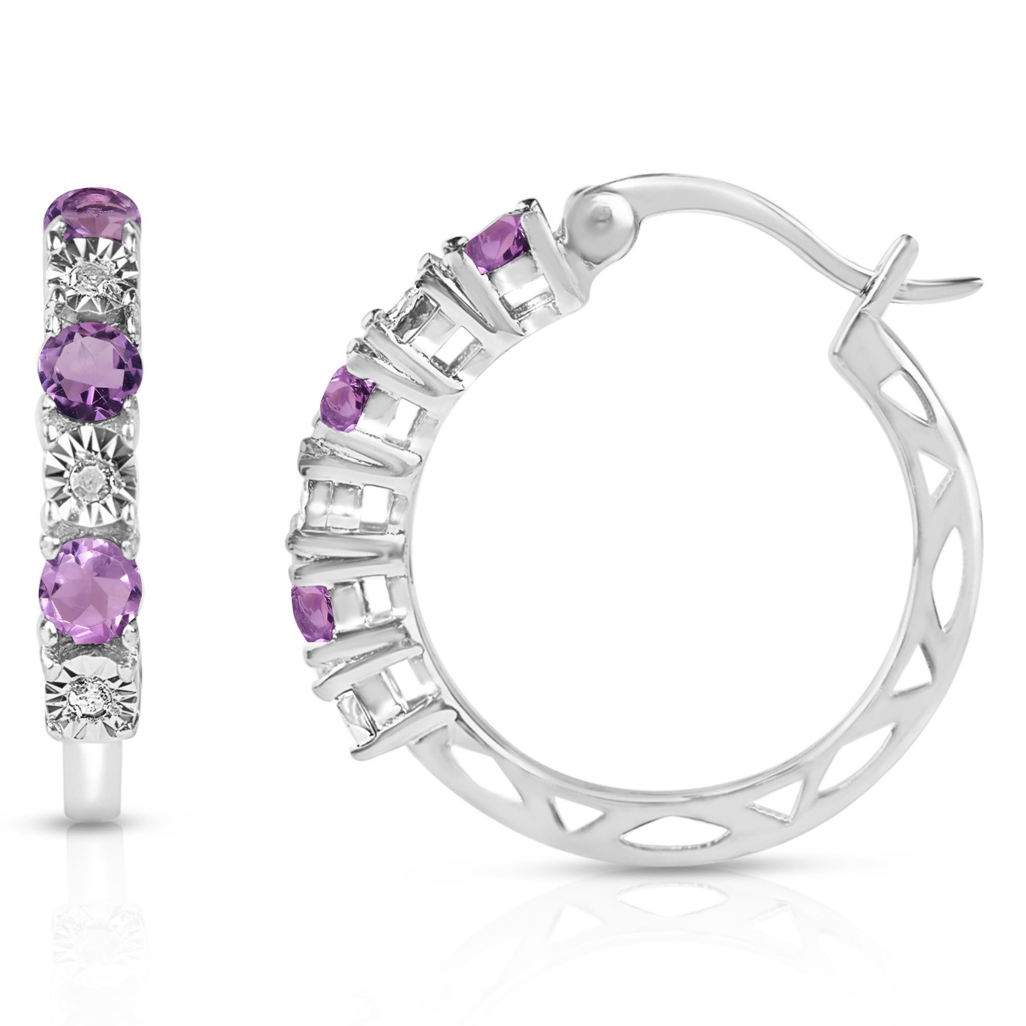 Celeste Diamond Gemstone Hoops in Sterling Silver