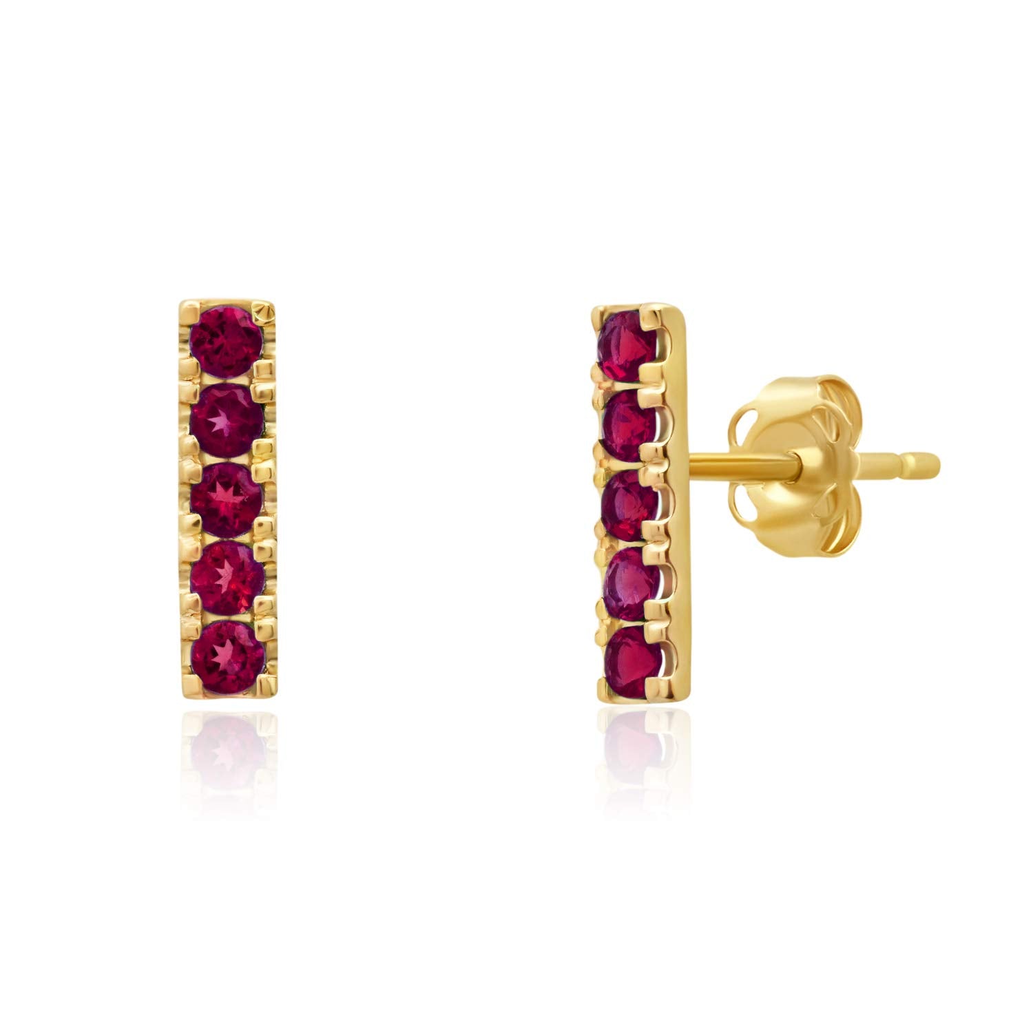 Small Gemstone Bar Studs in 14k Gold