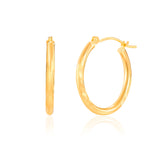 Satin Finish Diamond-Cut Round Hoop Earrings  in 14k Gold