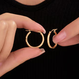 Satin Finish Diamond-Cut Round Hoop Earrings  in 14k Gold
