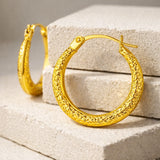 Yellow Textured Round Hoops in 14K Gold