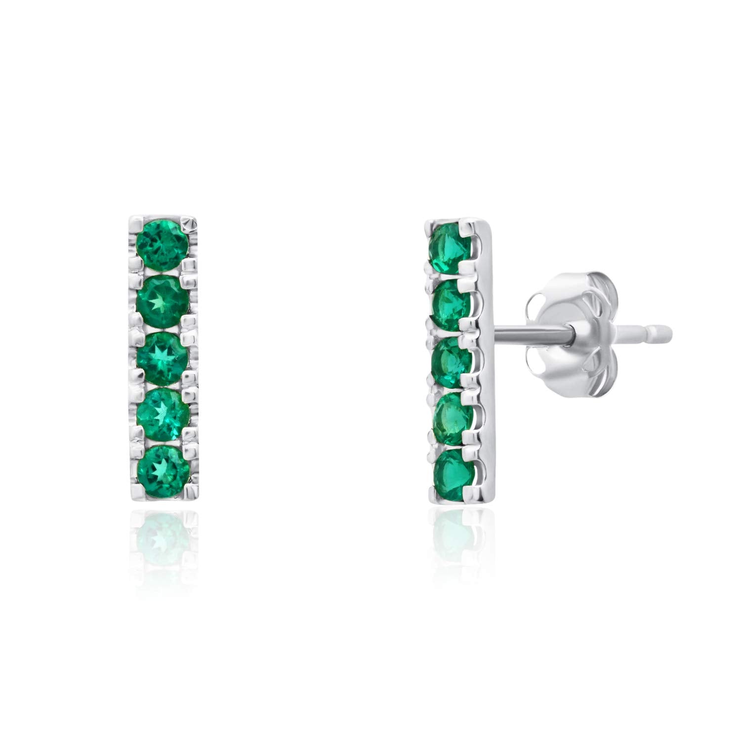Small Gemstone Bar Studs in 14k Gold