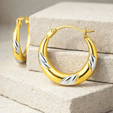 Two Tone Striped Hoops Earrings  in 14K Gold