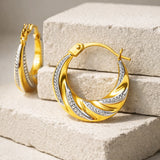 Two Tone Twisted Spiral Hoops in 14K Gold