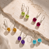6mm Cushion Gemstone Drop Earrings in 10K Gold