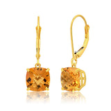 8mm Cushion Cut Gemstone Dangle Earrings in 10K Gold