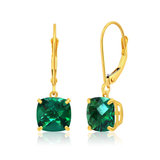 8mm Cushion Cut Gemstone Dangle Earrings in 10K Gold