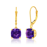 8mm Cushion Cut Gemstone Dangle Earrings in 10K Gold