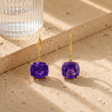 8mm Cushion Cut Gemstone Dangle Earrings in 10K Gold