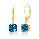 8mm Cushion Cut Gemstone Dangle Earrings in 10K Gold