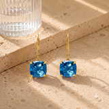 8mm Cushion Cut Gemstone Dangle Earrings in 10K Gold