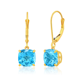 8mm Cushion Cut Gemstone Dangle Earrings in 10K Gold